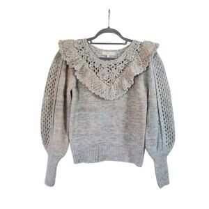 Love Shack Fancy Luellan Wool Blend Sweater Pastel Ruffled Sweater, Size XS